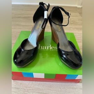 Charles David Black Patent Leather Wedge